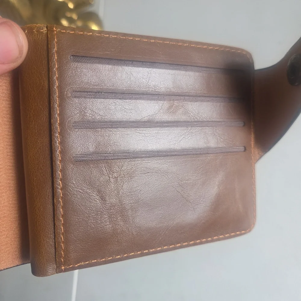 Bailini Genuine Brown Cowhide Leather Men Bifold Cowboy Wallet